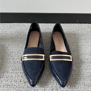 Zara Women's Navy Loafers with Gold Detail